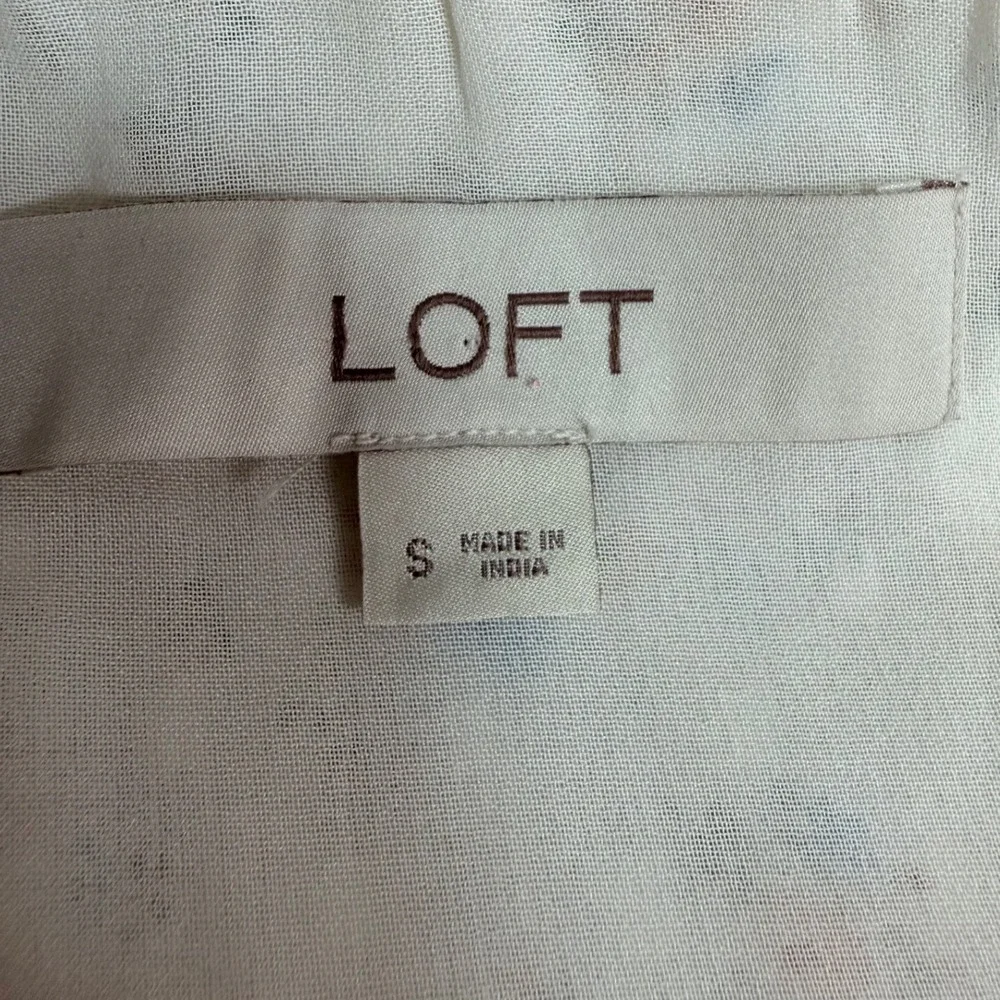 LOFT Floral Ruffle Blouse Womens Small White NWOT Clip Dot Sleeveless Top - Picture 6 of 9